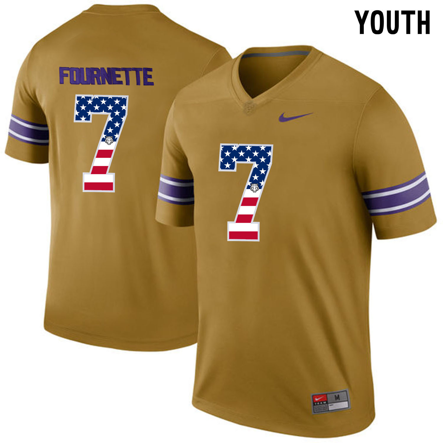 US Flag Fashion Youth LSU Tigers Leonard Fournette 7 College Football Limited Legand Jersey Gridiron Gold